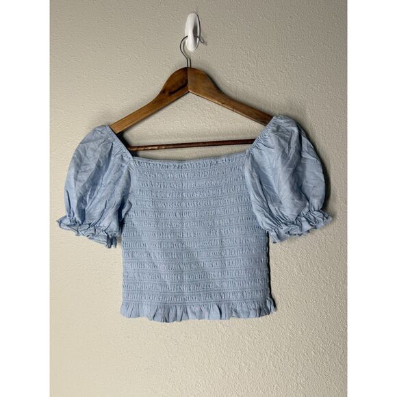 Katie J NYC Blue Smocked Top Girls Sz XL Puff Sleeve Square Neckline Cottagecore - Picture 4 of 8